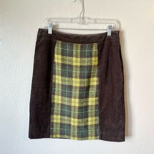Anthropologie Maeve Brown Corduroy‎ Skirt with Plaid Print size 10